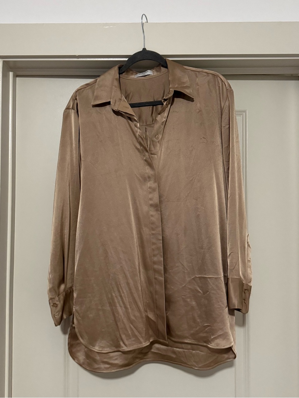Babaton Satin Button-Down Shirt - Beige